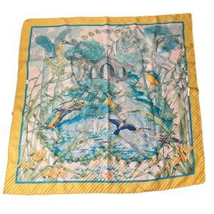 Hermes Paris Au Bord De L'eau Scarf 100% Silk Waters Edge Colorful Yellow